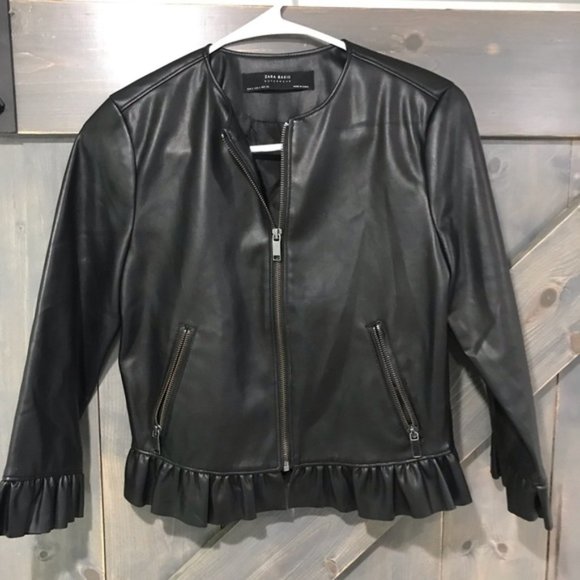 zara basic • cropped faux leather jacket • small - Picture 2 of 7